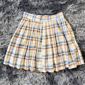 Plaid Pleated Mini Skirt in Beige and Blue